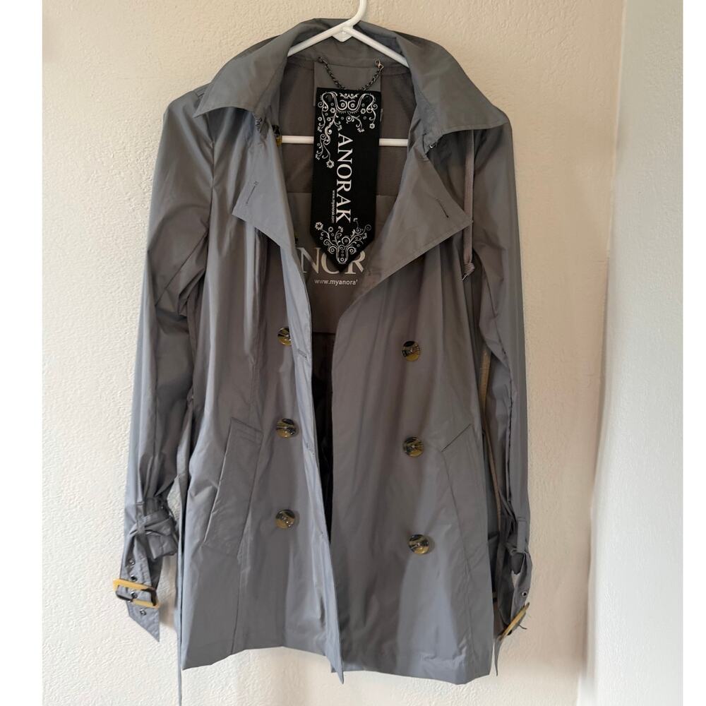 Women's Anorak Gray Lightweight Travel Rain Jacket Coat Size Small
